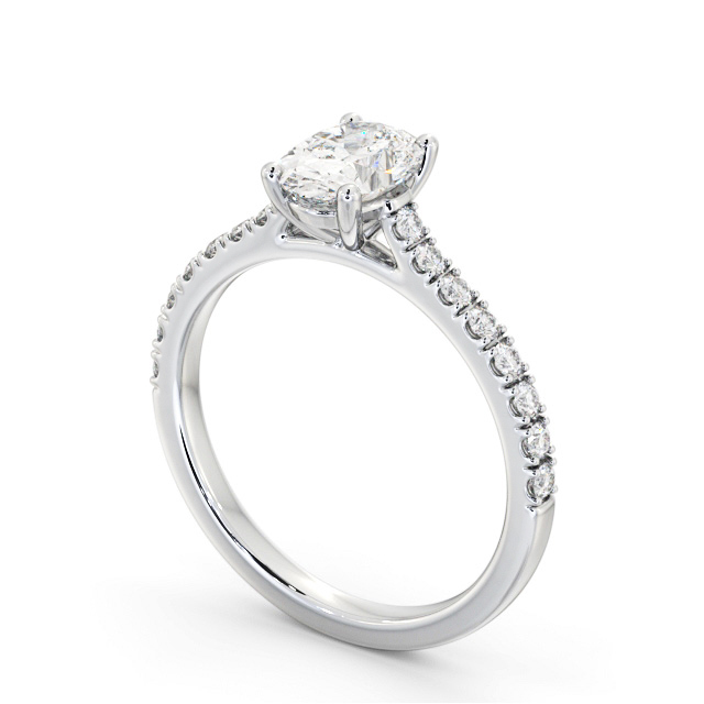 Oval Diamond Engagement Ring Platinum Solitaire With Side Stones - Meyers ENOV37S_WG_SIDE