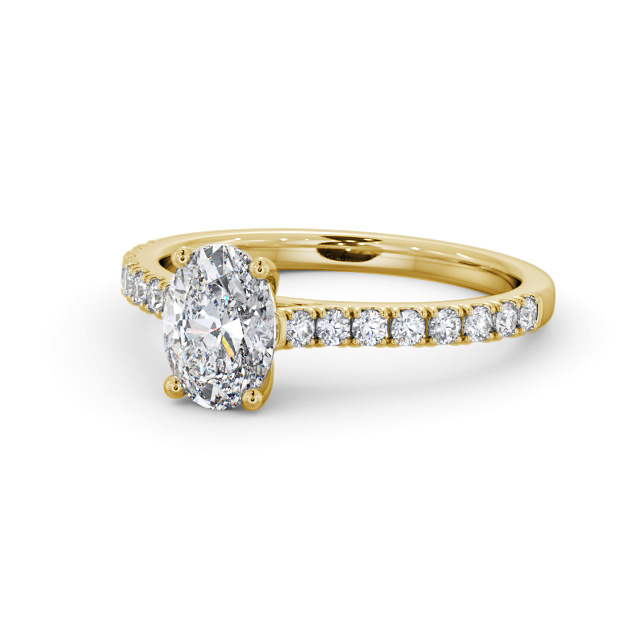 Oval Diamond Engagement Ring 18K Yellow Gold Solitaire With Side Stones - Meyers ENOV37S_YG_FLAT