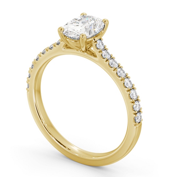 Oval Diamond 4 Prong Engagement Ring 9K Yellow Gold Solitaire with Channel Set Side Stones ENOV37S_YG_THUMB1