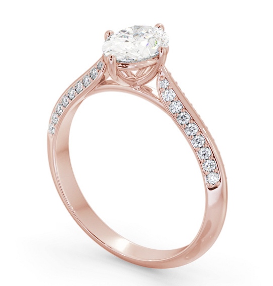 Oval Diamond Knife Edge Band Engagement Ring 18K Rose Gold Solitaire with Channel Set Side Stones ENOV38S_RG_THUMB1 