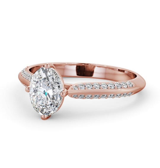 Oval Diamond Knife Edge Band Engagement Ring 18K Rose Gold Solitaire with Channel Set Side Stones ENOV38S_RG_THUMB2 