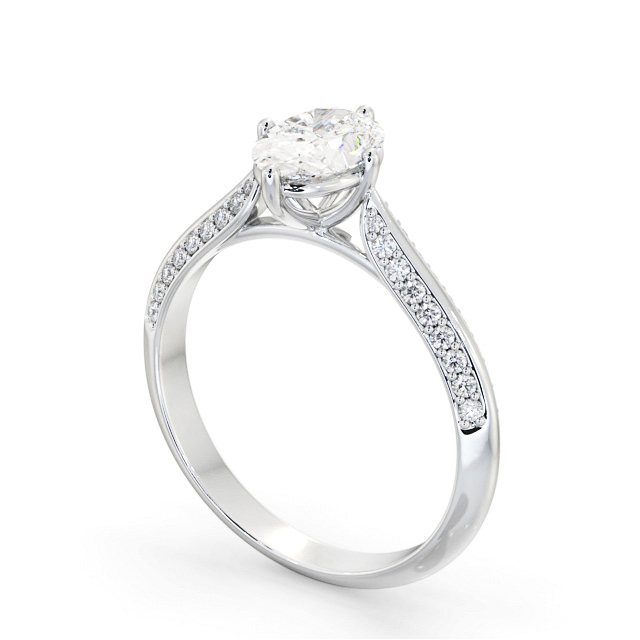 Oval Diamond Engagement Ring 9K White Gold Solitaire With Side Stones - Monique ENOV38S_WG_SIDE