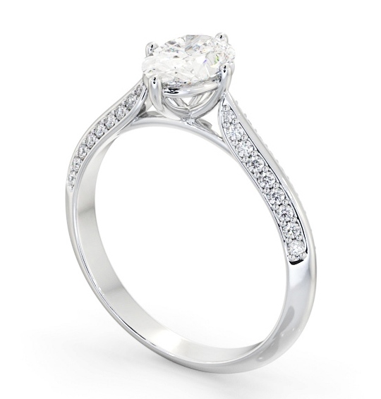 Oval Diamond Knife Edge Band Engagement Ring 18K White Gold Solitaire with Channel Set Side Stones ENOV38S_WG_THUMB1 
