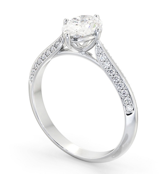 Oval Diamond Knife Edge Band Engagement Ring 18K White Gold Solitaire with Channel Set Side Stones ENOV38S_WG_THUMB1