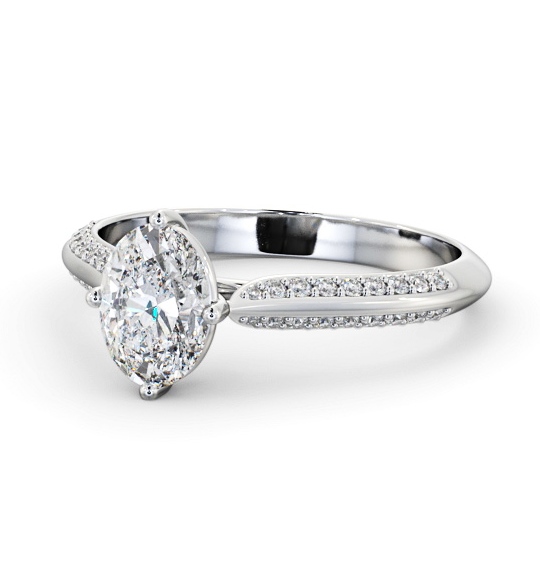 Oval Diamond Knife Edge Band Engagement Ring Platinum Solitaire with Channel Set Side Stones ENOV38S_WG_THUMB2 