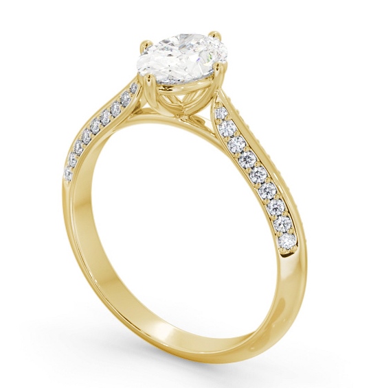 Oval Diamond Knife Edge Band Engagement Ring 18K Yellow Gold Solitaire with Channel Set Side Stones ENOV38S_YG_THUMB1