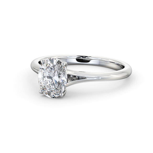 Oval Diamond Engagement Ring 18K White Gold Solitaire - Rawthey ENOV39_WG_FLAT