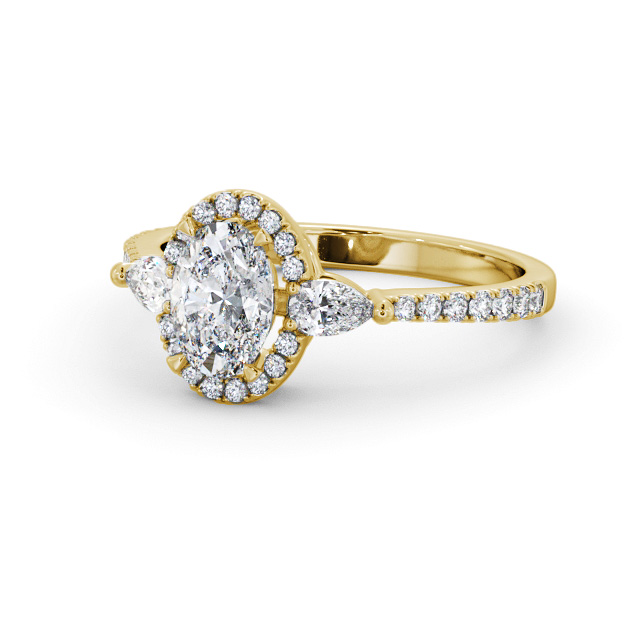 Halo Oval Diamond Engagement Ring 18K Yellow Gold - Aria ENOV46_YG_FLAT
