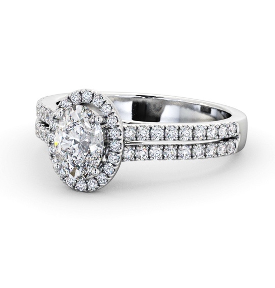 Halo Oval Diamond Split Band Engagement Ring 9K White Gold ENOV48_WG_THUMB2 