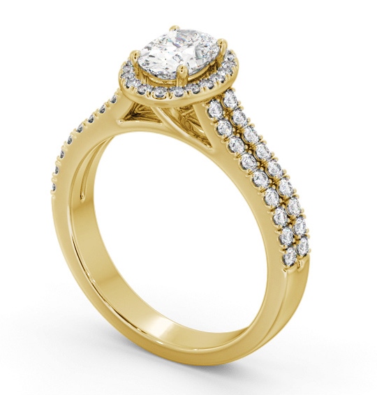 Halo Oval Diamond Split Band Engagement Ring 18K Yellow Gold ENOV48_YG_THUMB1