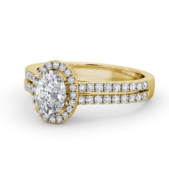 Dunure Halo Engagement Ring Oval Diamond Split Band ENOV48_YG_THUMB2 