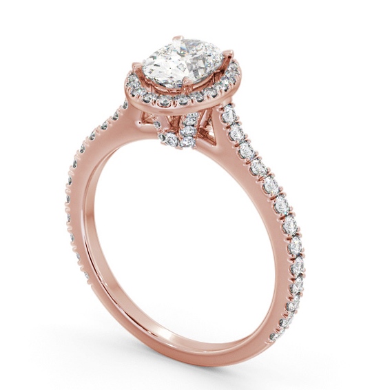 Halo Oval Diamond Engagement Ring with Diamond Set Supports 18K Rose Gold ENOV49_RG_THUMB1 