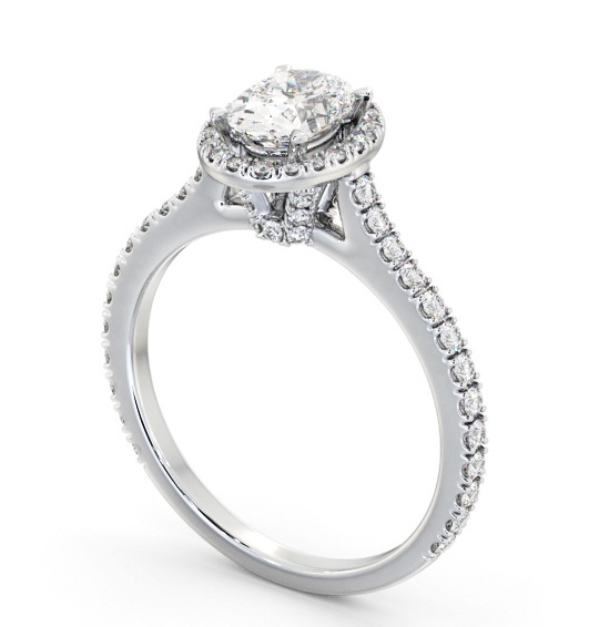 Halo Oval Diamond Engagement Ring with Diamond Set Supports 9K White Gold ENOV49_WG_THUMB1 