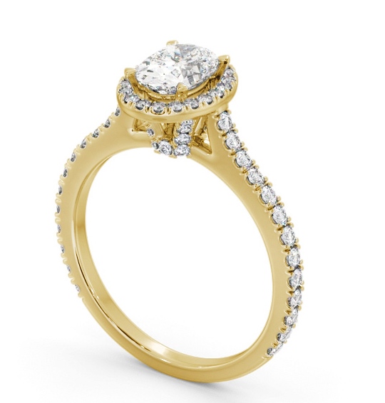 Halo Oval Diamond Engagement Ring with Diamond Set Supports 9K Yellow Gold ENOV49_YG_THUMB1