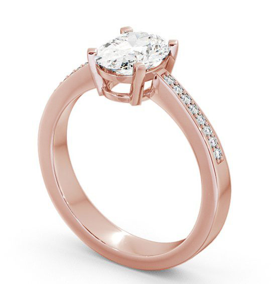 Oval Diamond Low Setting Engagement Ring 9K Rose Gold Solitaire with Channel Set Side Stones ENOV4S_RG_THUMB1 