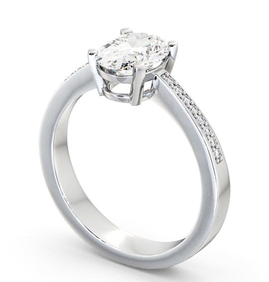 Oval Diamond Low Setting Engagement Ring Palladium Solitaire with Channel Set Side Stones ENOV4S_WG_THUMB1