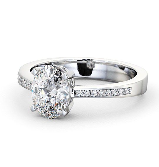 Oval Diamond Low Setting Engagement Ring Platinum Solitaire with Channel Set Side Stones ENOV4S_WG_THUMB2 