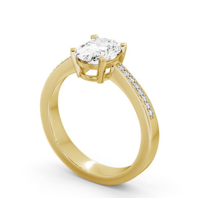 Oval Diamond Engagement Ring 18K Yellow Gold Solitaire With Side Stones - Euston