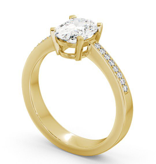 Oval Diamond Low Setting Engagement Ring 18K Yellow Gold Solitaire with Channel Set Side Stones ENOV4S_YG_THUMB1