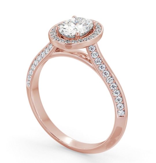 Halo Oval Diamond with Knife Edge Band Engagement Ring 18K Rose Gold ENOV50_RG_THUMB1