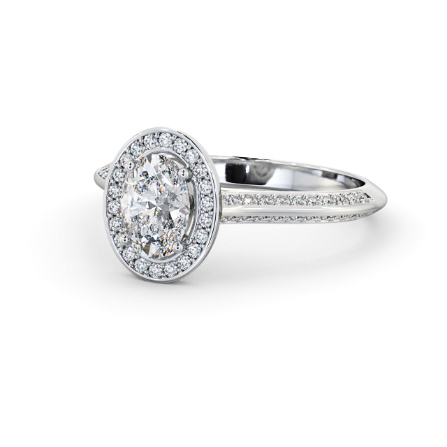 Halo Oval Diamond Engagement Ring 18K White Gold - Kenan ENOV50_WG_FLAT