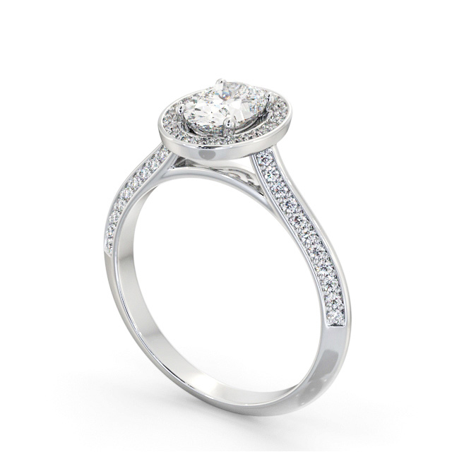 Halo Oval Diamond Engagement Ring 18K White Gold - Kenan ENOV50_WG_SIDE