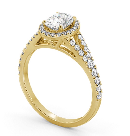 Halo Oval Diamond Split Band Engagement Ring 18K Yellow Gold ENOV51_YG_THUMB1