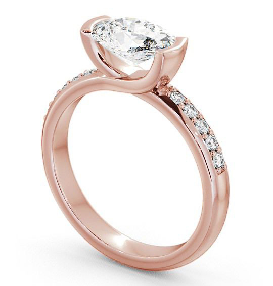 Oval Diamond East West Tension Design Engagement Ring 9K Rose Gold Solitaire with Channel Set Side Stones ENOV5S_RG_THUMB1