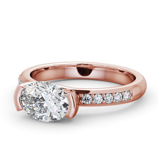 Oval Diamond East West Tension Design Engagement Ring 18K Rose Gold Solitaire with Channel Set Side Stones ENOV5S_RG_THUMB2 