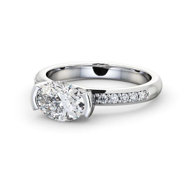 Oval Diamond Engagement Ring Platinum Solitaire With Side Stones - Trevia ENOV5S_WG_FLAT