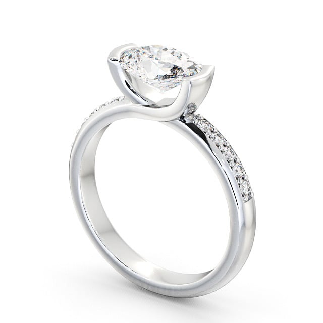 Oval Diamond Engagement Ring Platinum Solitaire With Side Stones - Trevia ENOV5S_WG_SIDE