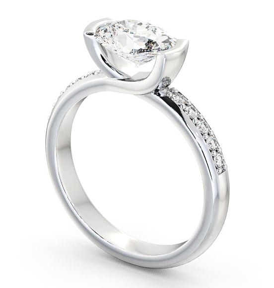 Oval Diamond Engagement Ring 9K White Gold Solitaire With Side Stones - Trevia ENOV5S_WG_THUMB1