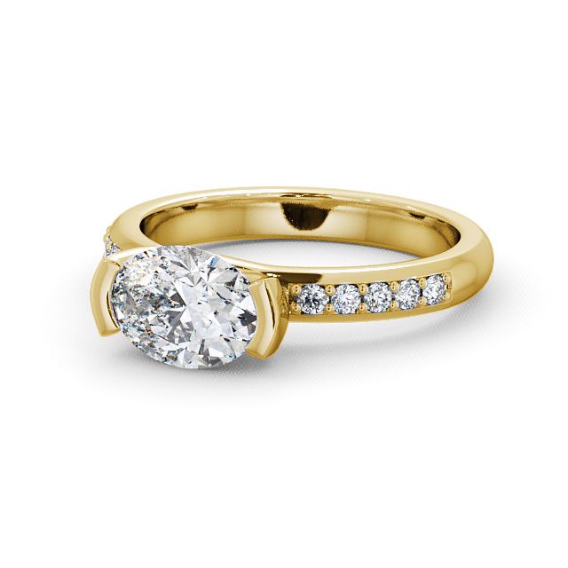Oval Diamond Engagement Ring 18K Yellow Gold Solitaire With Side Stones - Trevia ENOV5S_YG_FLAT