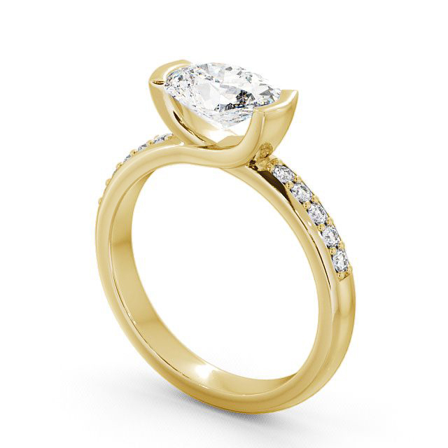 Oval Diamond Engagement Ring 18K Yellow Gold Solitaire With Side Stones - Trevia