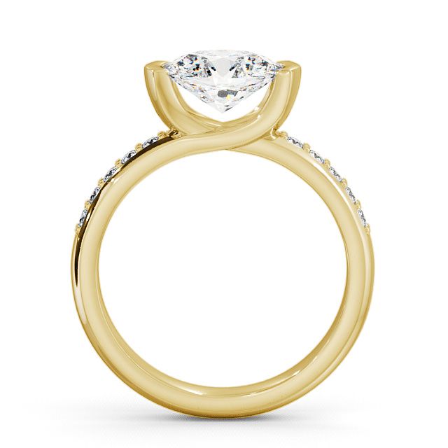 Oval Diamond Engagement Ring 9K Yellow Gold Solitaire With Side Stones - Trevia ENOV5S_YG_UP