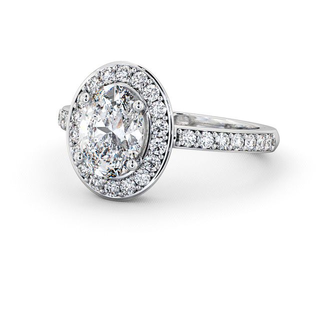 Halo Oval Diamond Engagement Ring 9K White Gold - Addington ENOV8_WG_FLAT