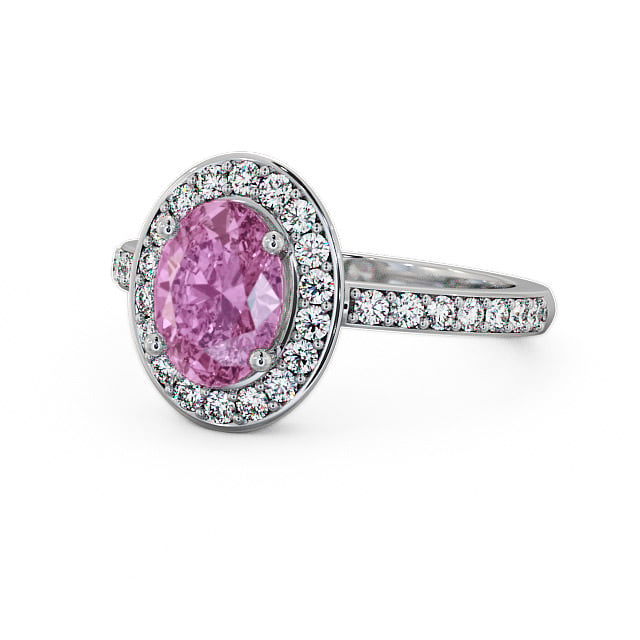 Halo Pink Sapphire and Diamond 2.03ct Ring 9K White Gold - Ivelet ENOV8GEM_WG_PS_FLAT