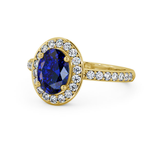 Halo Blue Sapphire and Diamond 2.03ct Ring 9K Yellow Gold - Ivelet ENOV8GEM_YG_BS_FLAT