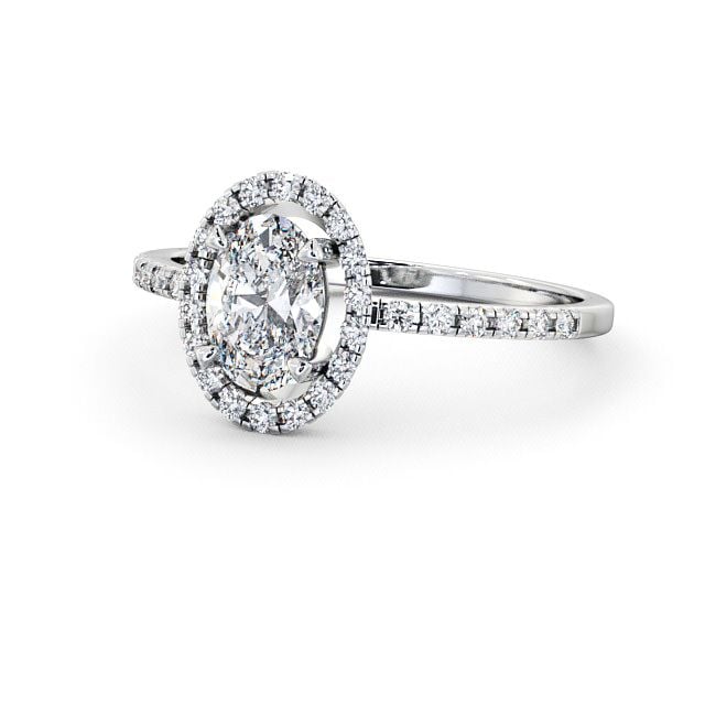 Halo Oval Diamond Engagement Ring 9K White Gold - Clunie ENOV9_WG_FLAT