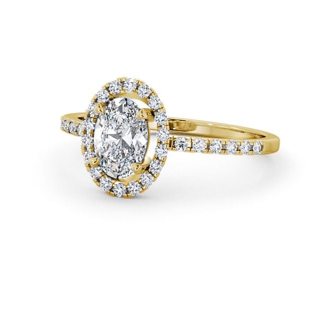 Halo Oval Diamond Engagement Ring 18K Yellow Gold - Clunie ENOV9_YG_FLAT