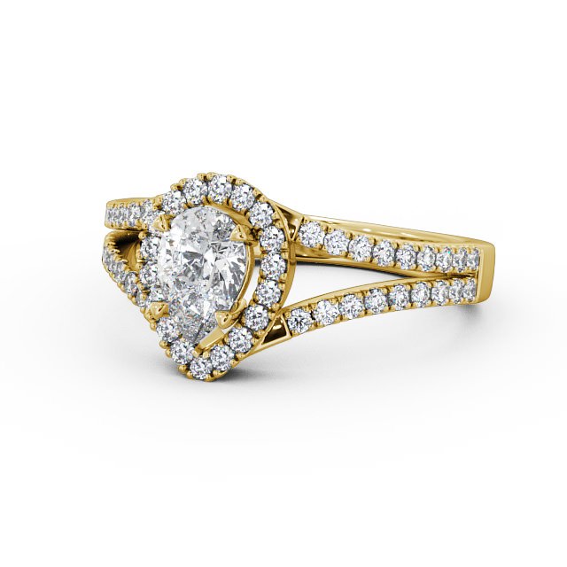 Halo Pear Diamond Engagement Ring 9K Yellow Gold - Elena ENPE10_YG_FLAT