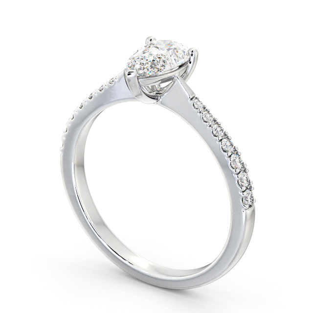 Pear Diamond Engagement Ring 9K White Gold Solitaire With Side Stones - Basel ENPE14S_WG_SIDE
