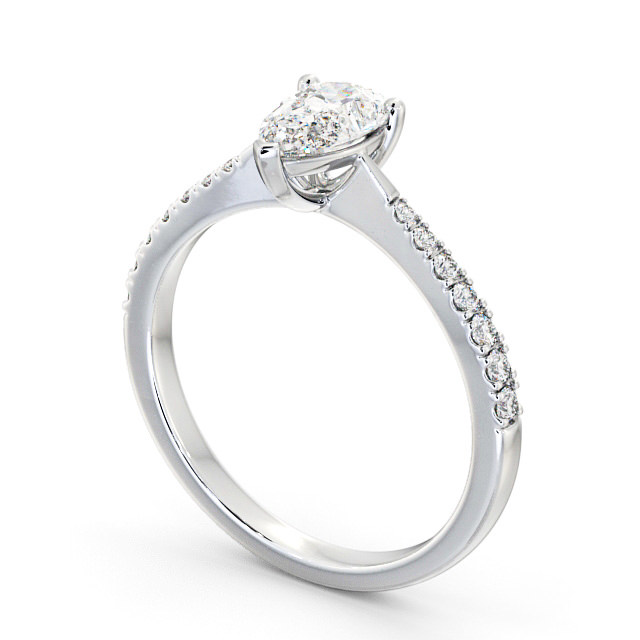 Pear Diamond Engagement Ring 18K White Gold Solitaire With Side Stones - Basel ENPE14S_WG_SIDE