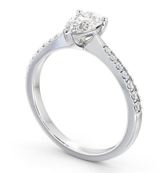 Pear Diamond Tapered Band Engagement Ring 18K White Gold Solitaire with Channel Set Side Stones ENPE14S_WG_THUMB1