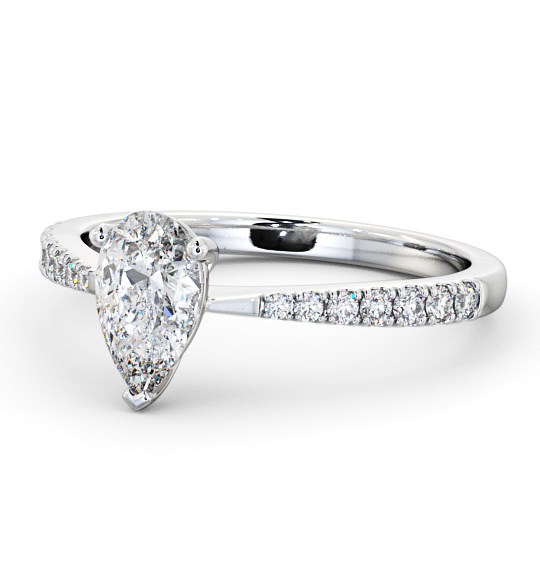 Pear Diamond Tapered Band Engagement Ring 18K White Gold Solitaire with Channel Set Side Stones ENPE14S_WG_THUMB2 