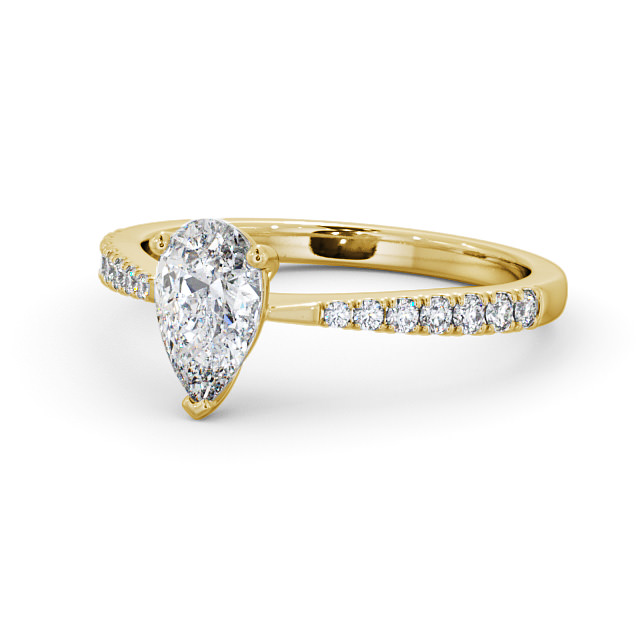 Pear Diamond Engagement Ring 18K Yellow Gold Solitaire With Side Stones - Basel ENPE14S_YG_FLAT