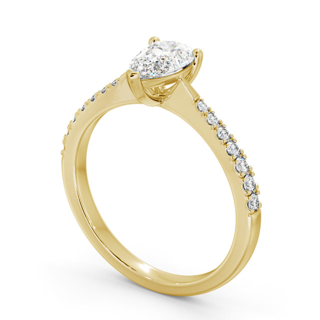 Pear Diamond Engagement Ring 18K Yellow Gold Solitaire With Side Stones - Basel ENPE14S_YG_SIDE