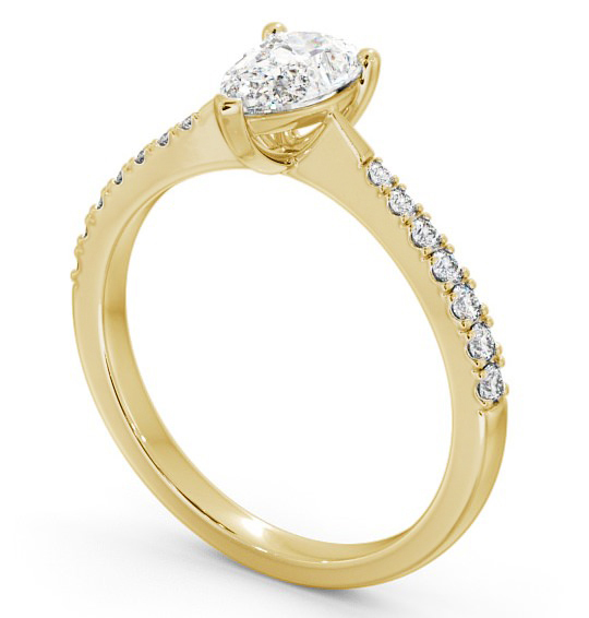 Pear Diamond Tapered Band Engagement Ring 18K Yellow Gold Solitaire with Channel Set Side Stones ENPE14S_YG_THUMB1