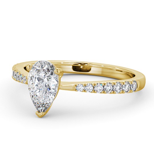 Pear Diamond Engagement Ring 9K Yellow Gold Solitaire With Side Stones - Basel ENPE14S_YG_THUMB2 