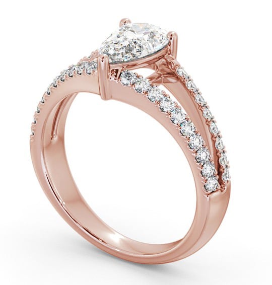 Pear Diamond Split Band Engagement Ring 18K Rose Gold Solitaire with Channel Set Side Stones ENPE15_RG_THUMB1 